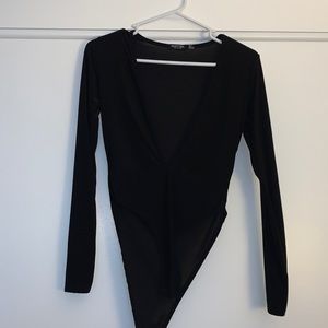 Black deep v neck body suit